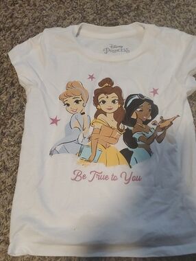 Disney White Short Sleeve Princess Graphic Tee with Pink Script